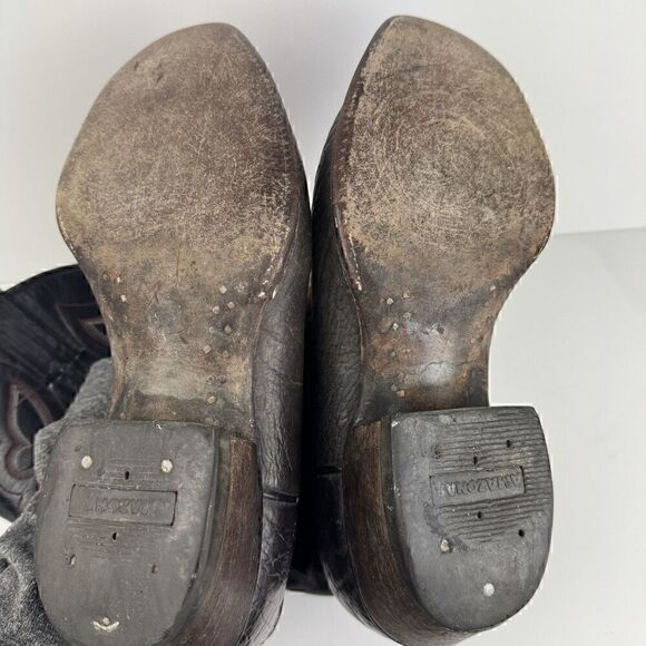 Vintage Amazonas Black Almond Toe Western Cowboy Boots, Sz. Mens 9, Womens 10.5 - Picture 8 of 15
